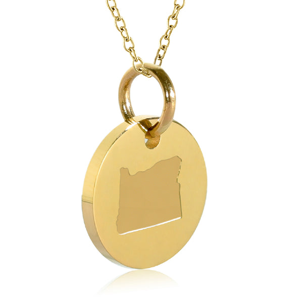 Oregon Map Engraved Charm Necklace - 18K Gold Plate