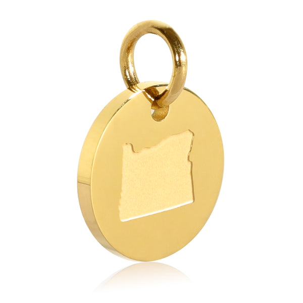 Oregon Map Engraved Charm Necklace - 18K Gold Plate