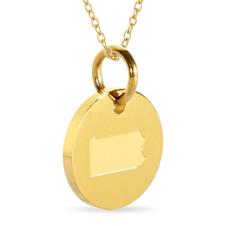 New York Map Engraved Charm Necklace - 18K Gold Plate