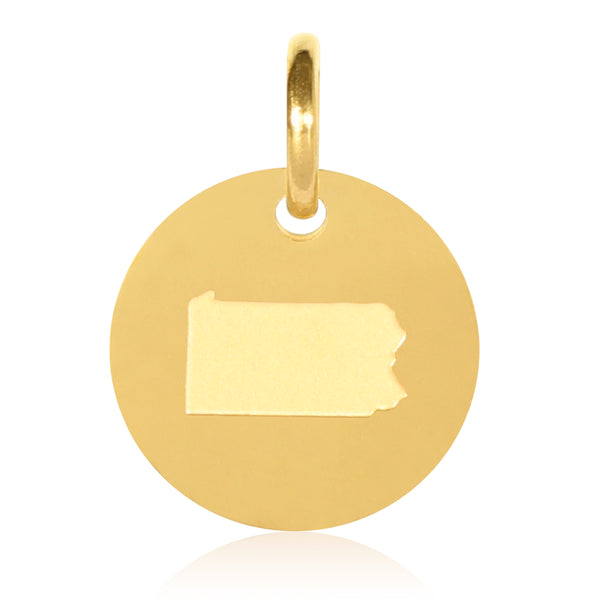 Pennsylvania Map Engraved Charm Necklace - 18K Gold Plate