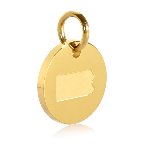 Pennsylvania Map Engraved Charm Necklace - 18K Gold Plate