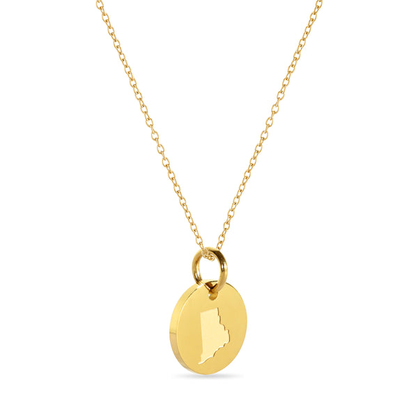 Rhode Island Map Engraved Charm Necklace - 18K Gold Plate