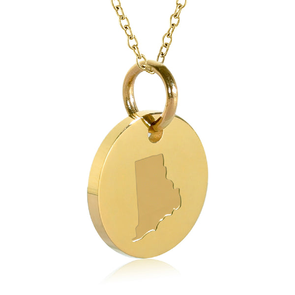 Rhode Island Map Engraved Charm Necklace - 18K Gold Plate