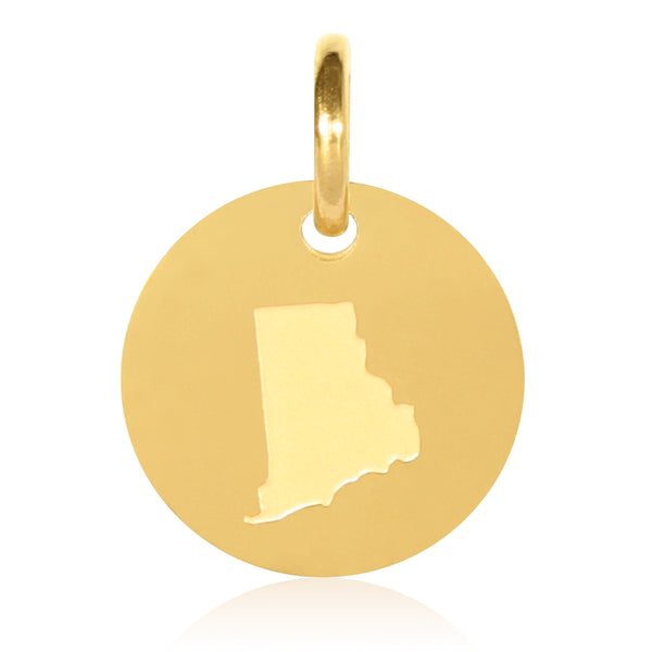 Rhode Island Map Engraved Charm Necklace - 18K Gold Plate