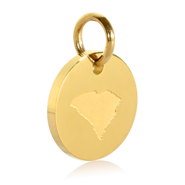 South Carolina Map Engraved Charm Necklace - 18K Gold Plate