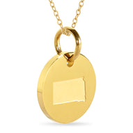 South Dakota Map Engraved Charm Necklace - 18K Gold Plate