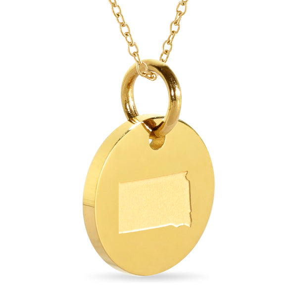 South Dakota Map Engraved Charm Necklace - 18K Gold Plate