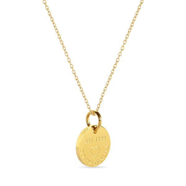 South Dakota Map Engraved Charm Necklace - 18K Gold Plate