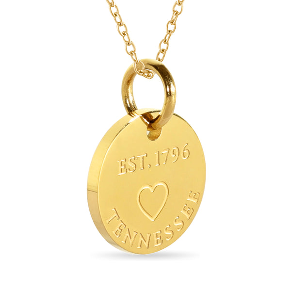 Tennessee Map Engraved Charm Necklace - 18K Gold Plate