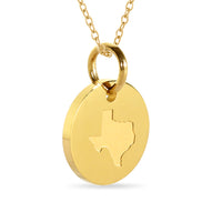 Texas Map Engraved Charm Necklace - 18K Gold Plate