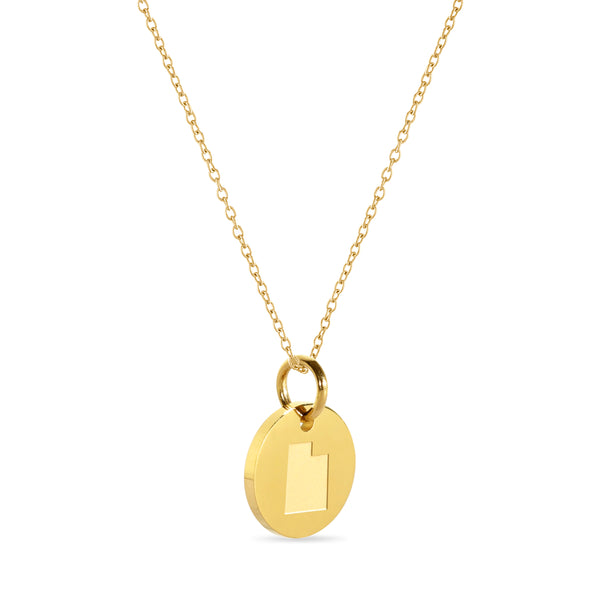 Utah Map Engraved Charm Necklace - 18K Gold Plate