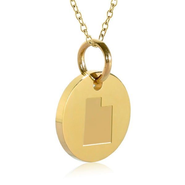 Utah Map Engraved Charm Necklace - 18K Gold Plate