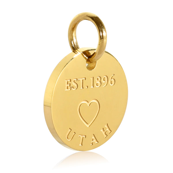 Utah Map Engraved Charm Necklace - 18K Gold Plate