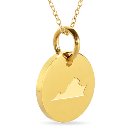 New Jersey Map Engraved Charm Necklace - 18K Gold Plate