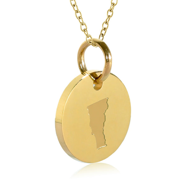 Vermont Map Engraved Charm Necklace - 18K Gold Plate