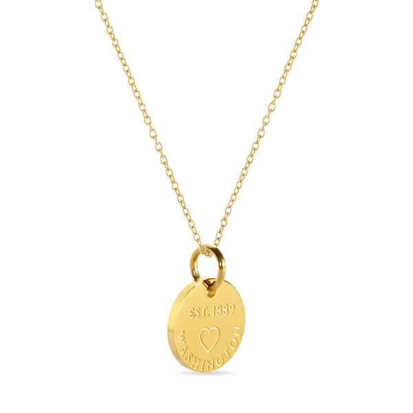 Washington Map Engraved Charm Necklace - 18K Gold Plate