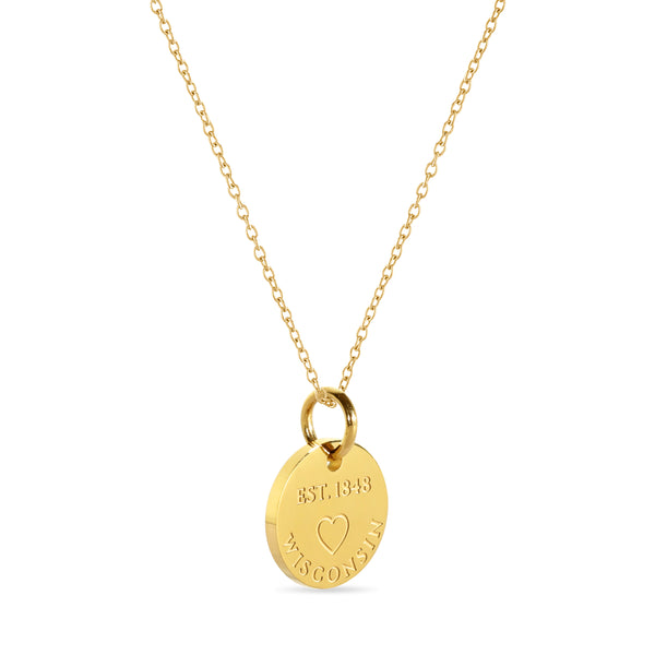 Wisconsin Map Engraved Charm Necklace - 18K Gold Plate