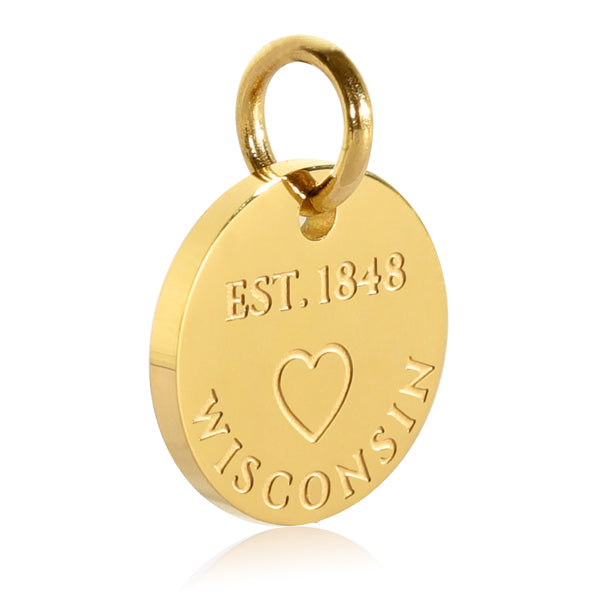 Wisconsin Map Engraved Charm Necklace - 18K Gold Plate