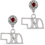 Nebraska Block N State Crystal Drop Earrings