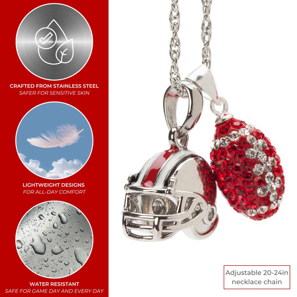 OSU Football Helmet and Crystal Football Charm Necklace