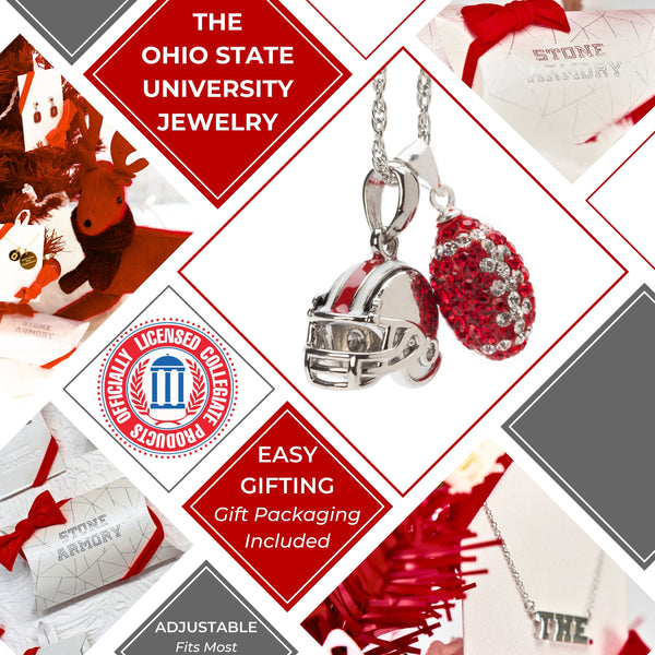 OSU Football Helmet and Crystal Football Charm Necklace