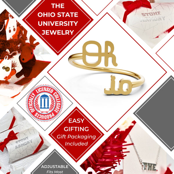 Ohio State Script Oh-io Adjustable Ring - 18K Gold Plated