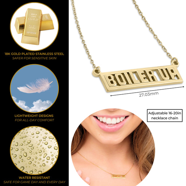 Purdue BOILER UP Gold Plated Script Bar Necklace