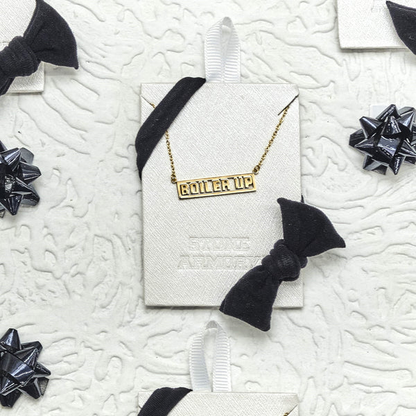 Purdue BOILER UP Gold Plated Script Bar Necklace