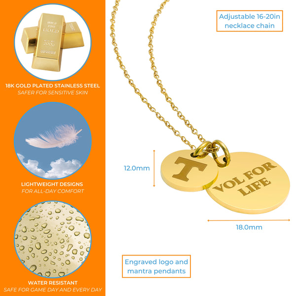 Tennessee Vols Gold Dipped Charm Necklace