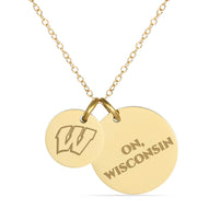 Wisconsin Badgers Coin Charm Necklace - 18K Gold Dipped