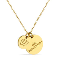 Wisconsin Badgers Coin Charm Necklace - 18K Gold Dipped