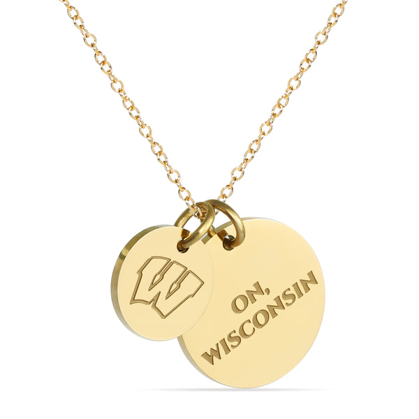 Wisconsin Badgers Coin Charm Necklace - 18K Gold Dipped