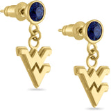 WVU Flying WV Gold Plated Crystal Drop Earrings