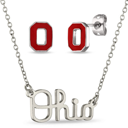 Ohio State Script Ohio Stud Earrings + Necklace Set