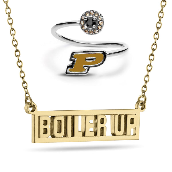 Purdue Boilermakers Ring and Gold Plated Necklace Set