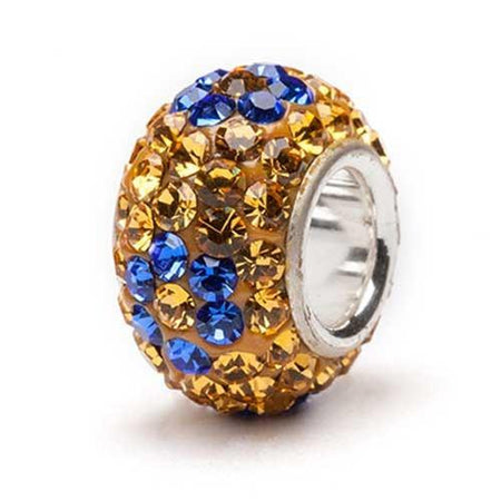 Yellow and Blue Crystal Bead - silver core