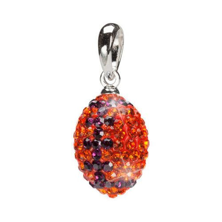 Orange and Clear Striped Crystal Football Charm Pendant