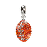 Orange and Clear Striped Crystal Football Charm Pendant