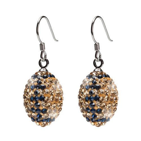 Blue with Yellow Crystal Football Charm Earrings