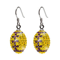 Yellow and Purple Crystal Football Charm Earrings