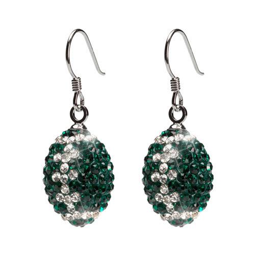 Green and Clear Crystal Football Earrings & Necklace Set