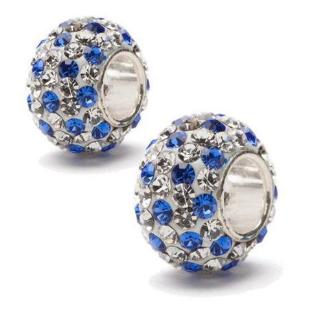 Blue and Clear Spotted Crystal Charm Set of Two - Silver Core