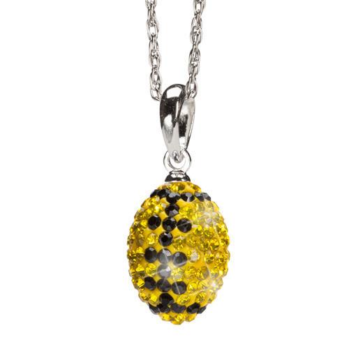 Yellow and Black Sterling Silver Crystal Football Pendant Necklace