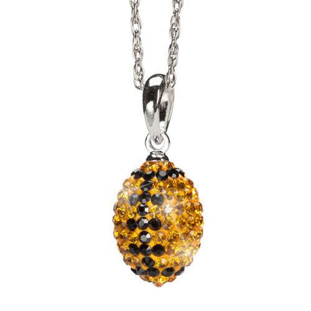 Yellow and Black Sterling Silver Crystal Football Pendant Necklace