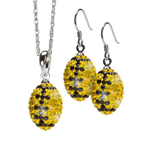 Yellow and Black Crystal Football Charm Jewelry Set