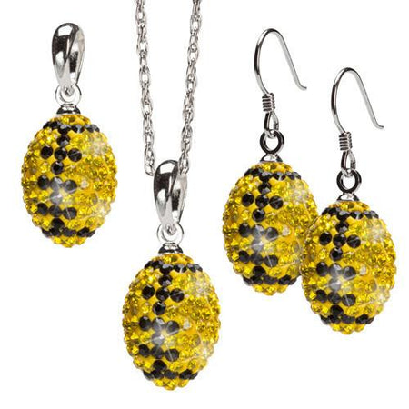 Gold And Black Crystal Football Earrings