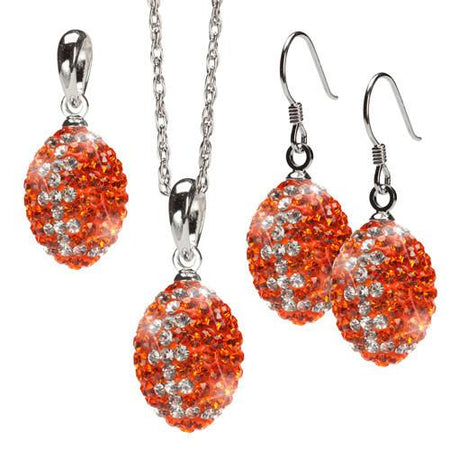 Red and Clear Football Pendant Three Piece Jewelry Set