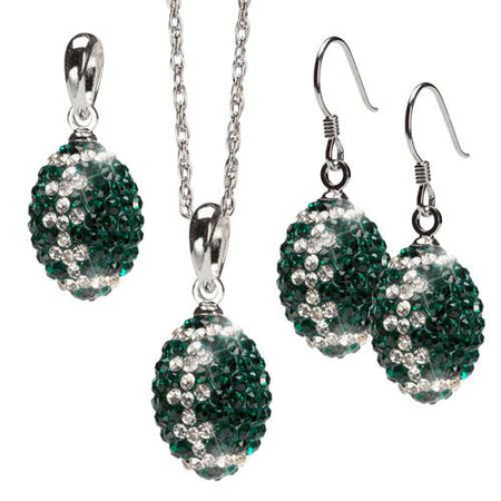 Green and Clear Crystal Football Earrings
