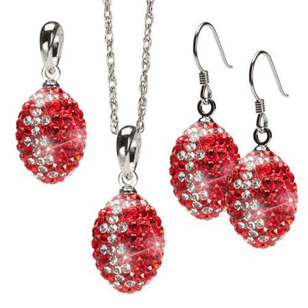 Red and Clear Crystal Football Charm Pendant Set