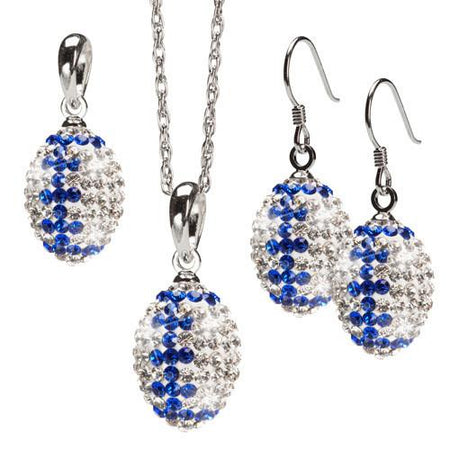 Clear and Blue Pendant Necklace and Football Earring Set